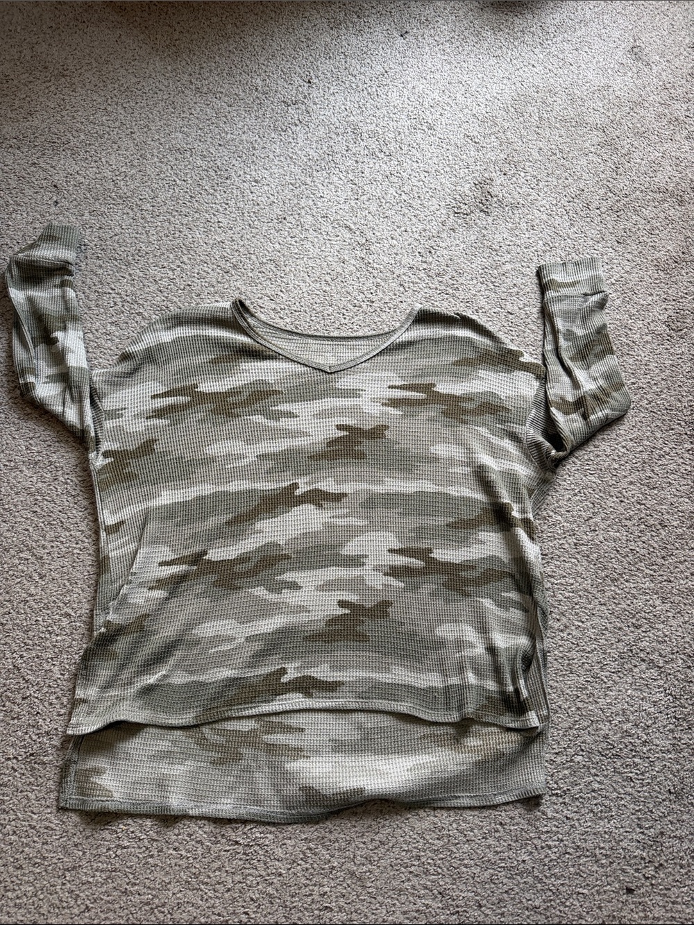 American Eagle Waffle Knit V-Neck Top - camo